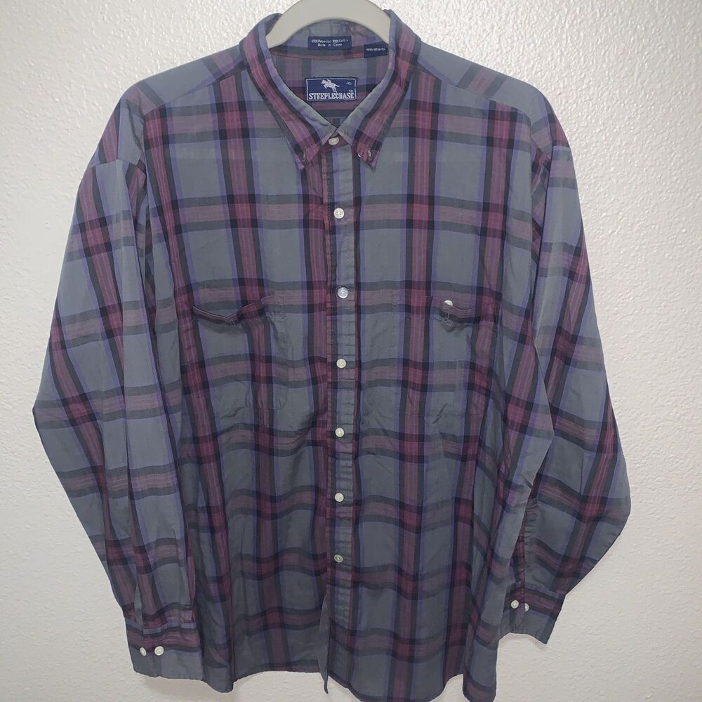 Steeplechase Men’s Button Down Shirt Size XL Maroon/Green Plaid